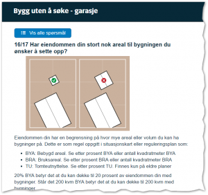 Hva er utnyttelsesgrad? Dette spørsmålet kommer til å «»felle»» en god del som ønsker å bygge selv. Rett og slett fordi de har bygget så mye på tomten som de får lov til. (Faksimile fra «»Bygg uten søknad»»-veilederen.)